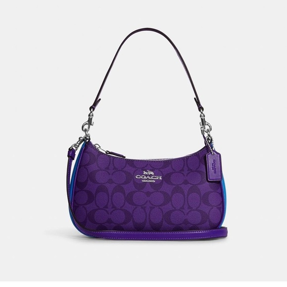 Coach Handbags - Coach Teri Shoulder Crossbody Bag In Blocked Signature Canvas Blue & Purple